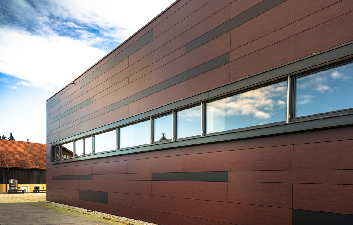 Ventilated facade in Compact Exterior - Compact Form, HPL panels machining in Italy